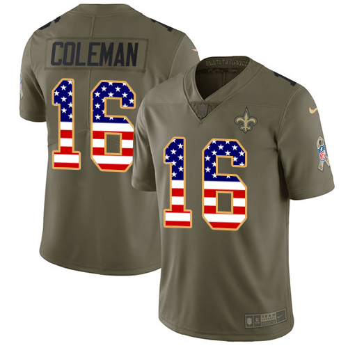 Nike Saints #16 Brandon Coleman Olive/USA Flag Youth Stitched NFL Limited Salute to Service Jersey - Click Image to Close